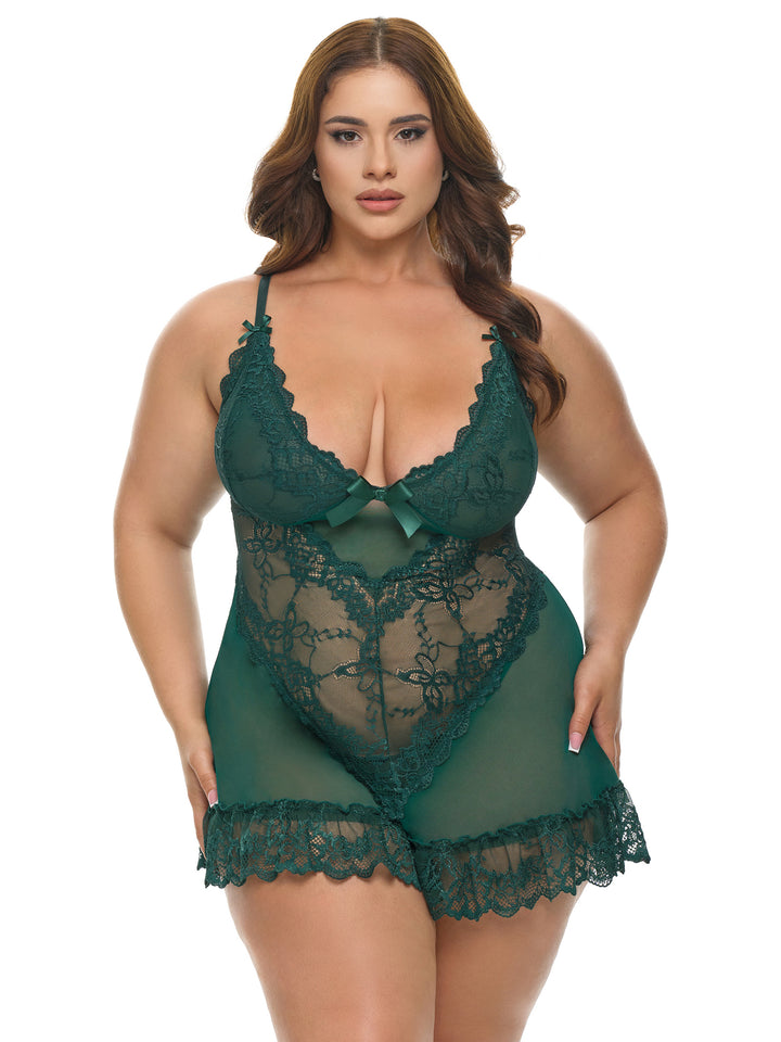 Valentine Lace Babydoll - Rain Forest