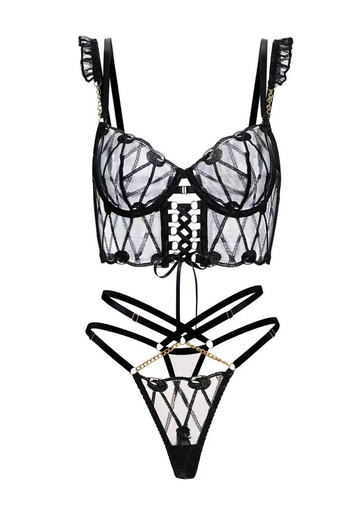 Adriana Noir Bustier and Thong Set