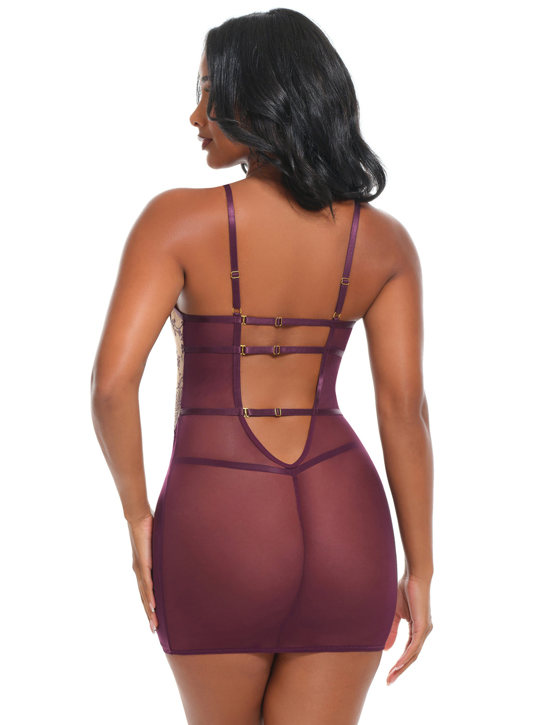 Loretta Sheer Embroidered Babydoll Dress Set