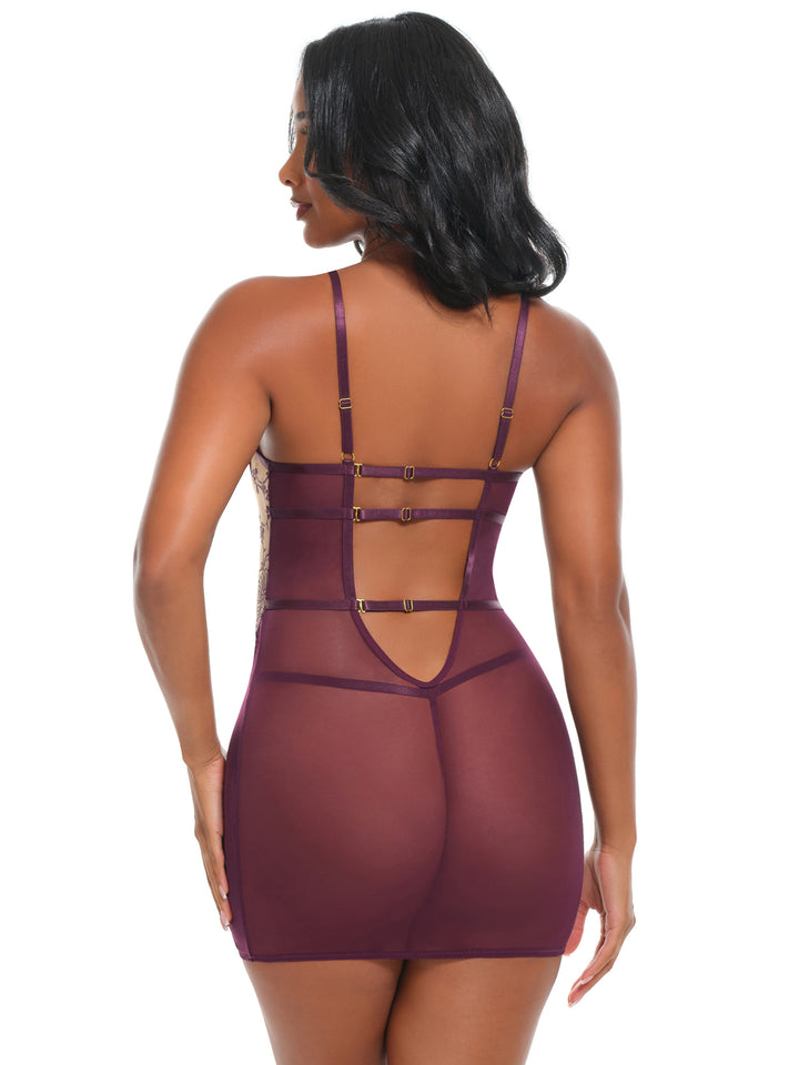 Loretta Sheer Embroidered Babydoll Dress Set