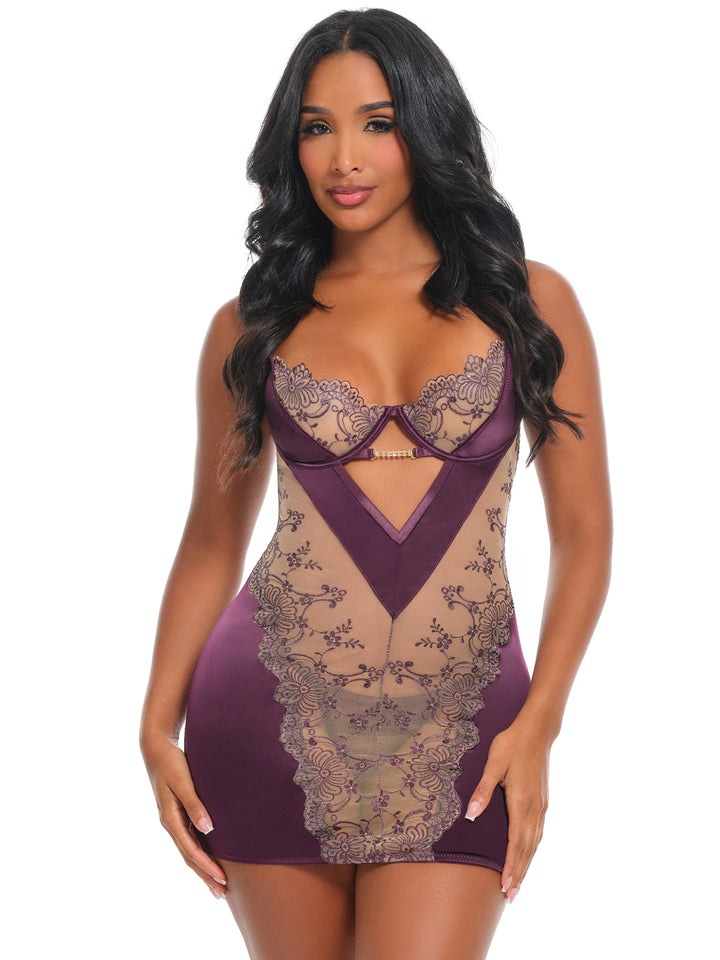 Loretta Sheer Embroidered Babydoll Dress Set