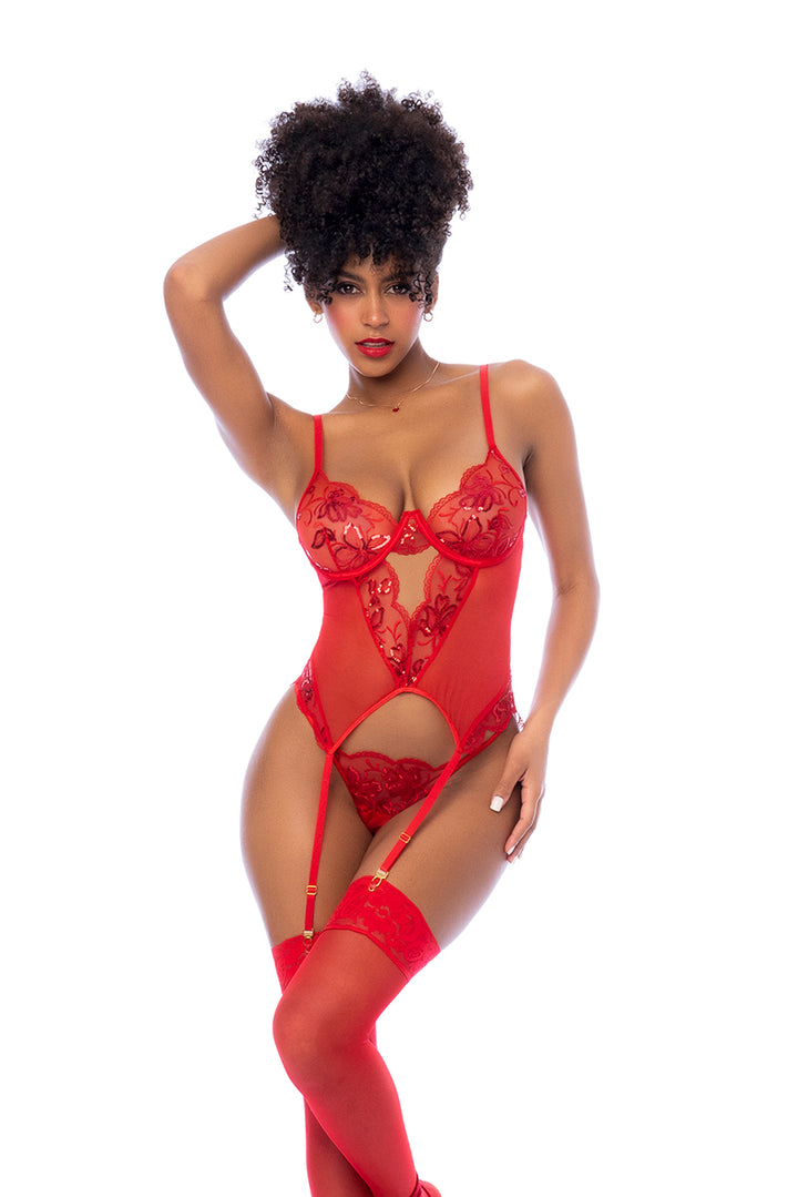 Red Basque Set Roja Sequin Basque Lingerie Set
