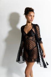 Butterfly Polka Dot Robe with Lace Trim