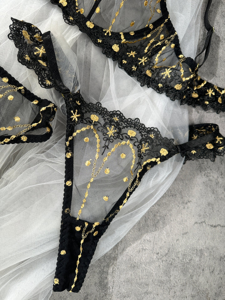 Opulent Lace Pearl-Embellished Lingerie Set