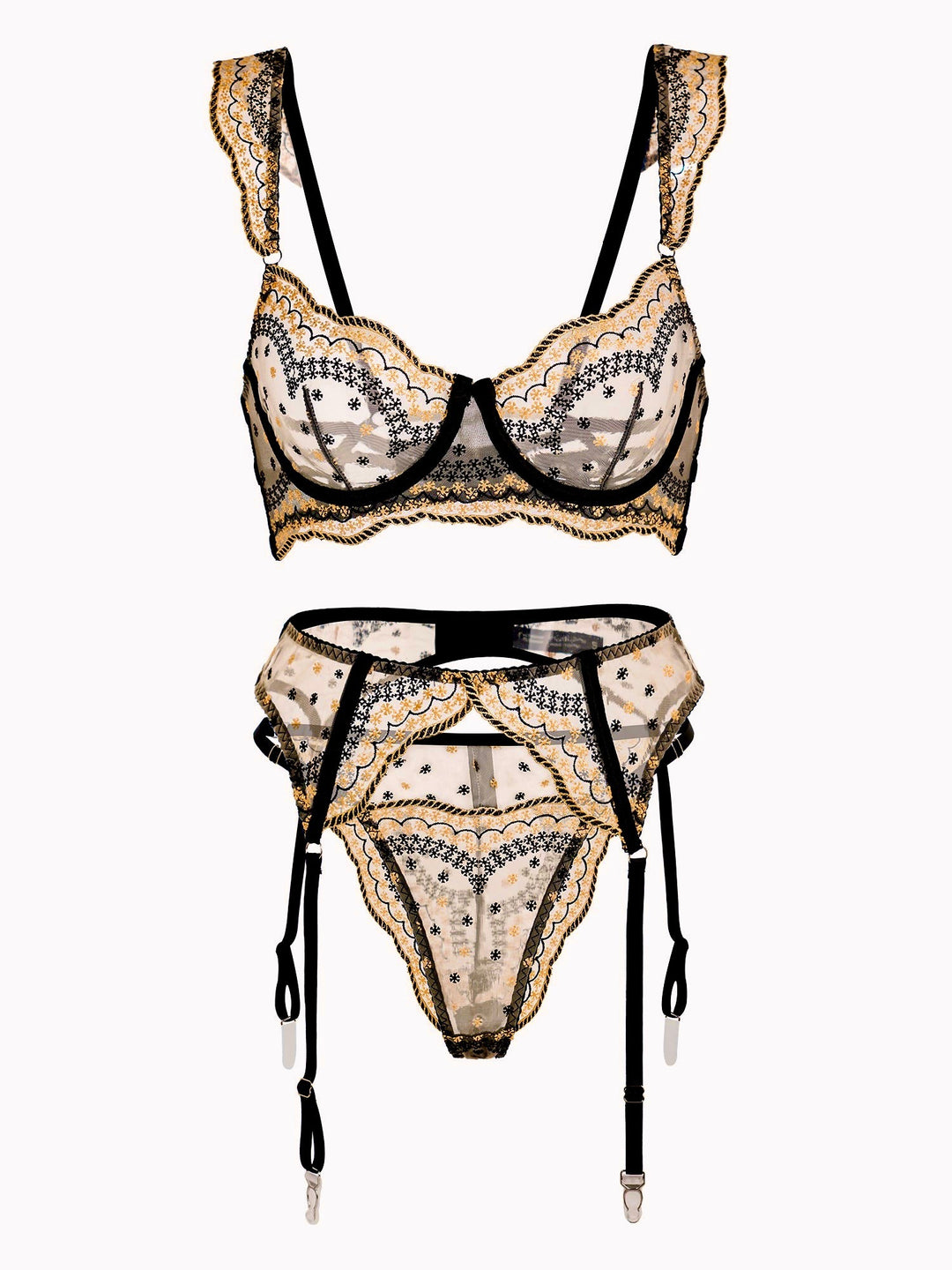 Black&Gold Luxury Lace Embroidered Lingerie Set