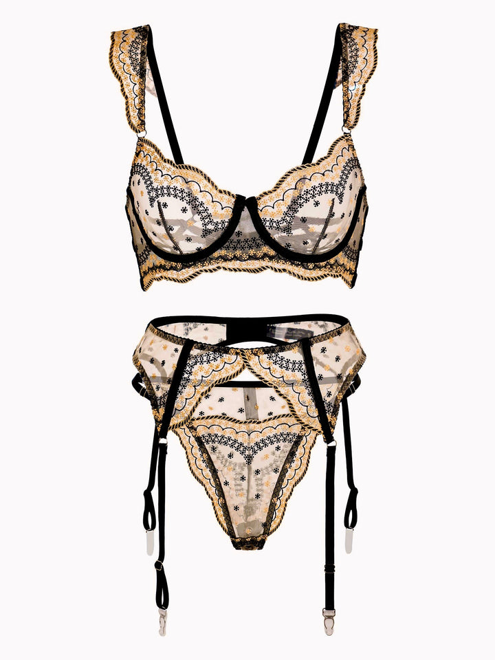Black&Gold Luxury Lace Embroidered Lingerie Set