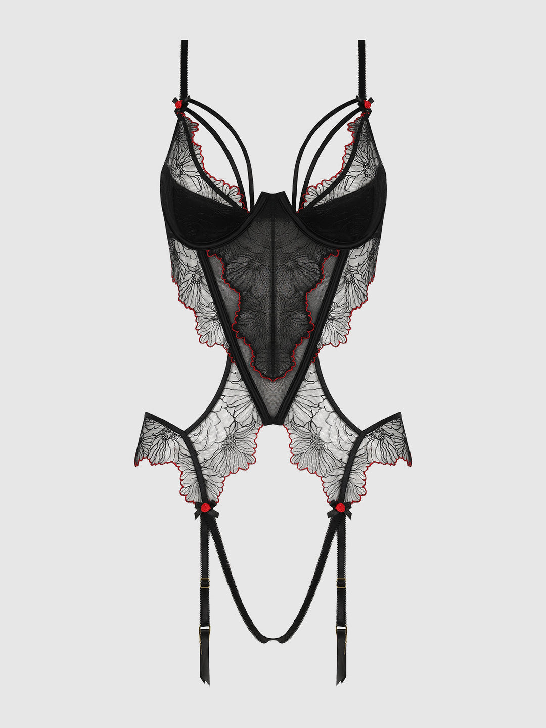 Ilena Embroidered Tulle Crotchless & Open Back Teddy
