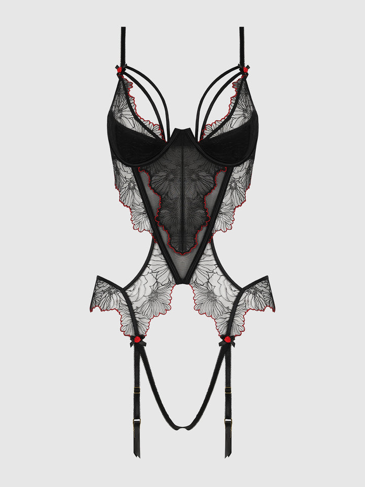 Ilena Embroidered Tulle Crotchless & Open Back Teddy