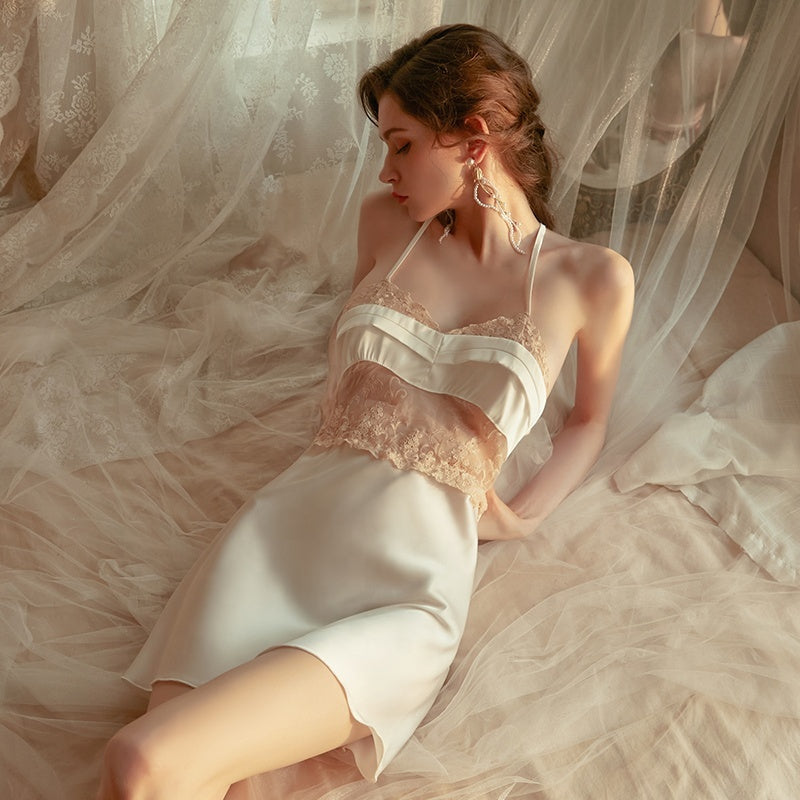Duchess Dream Babydoll and Robe Set featuring elegant satin and lace for luxurious lounging.