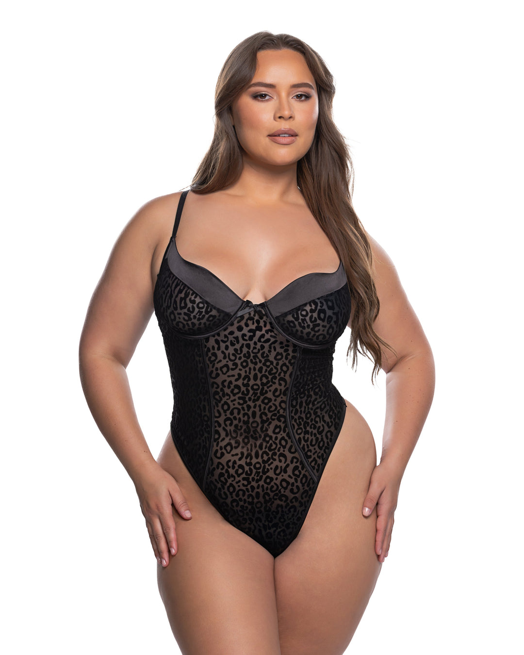 Wild Thing Teddy featuring sexy lingerie design with balconette cups, leopard mesh, and thong back.