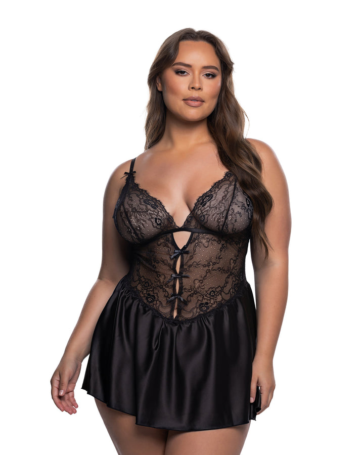 Beautiful sexy lingerie featuring the Paradise Dream Babydoll and Thong Set with lace and satin details.