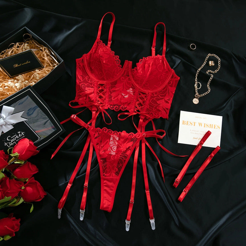Leandra Lace Corset 3pc Lingerie Set