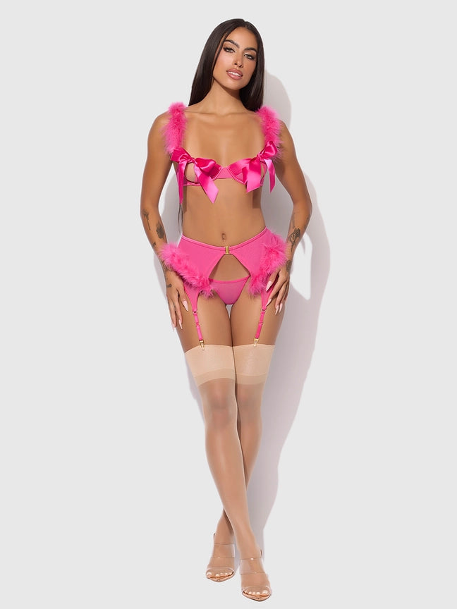 Marilyn Marabou and Mesh Open Bra Set