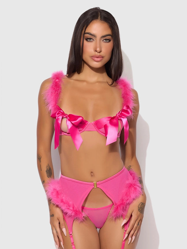 Marilyn Marabou and Mesh Open Bra Set