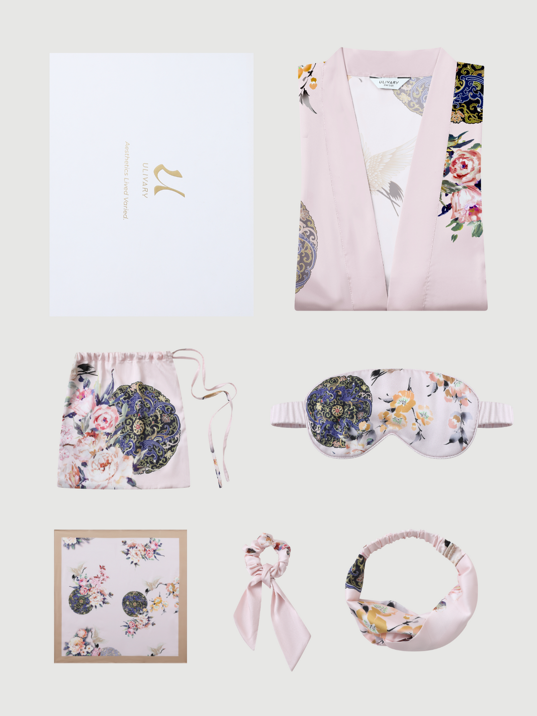 Garden Crane Blush Kimono Robe
