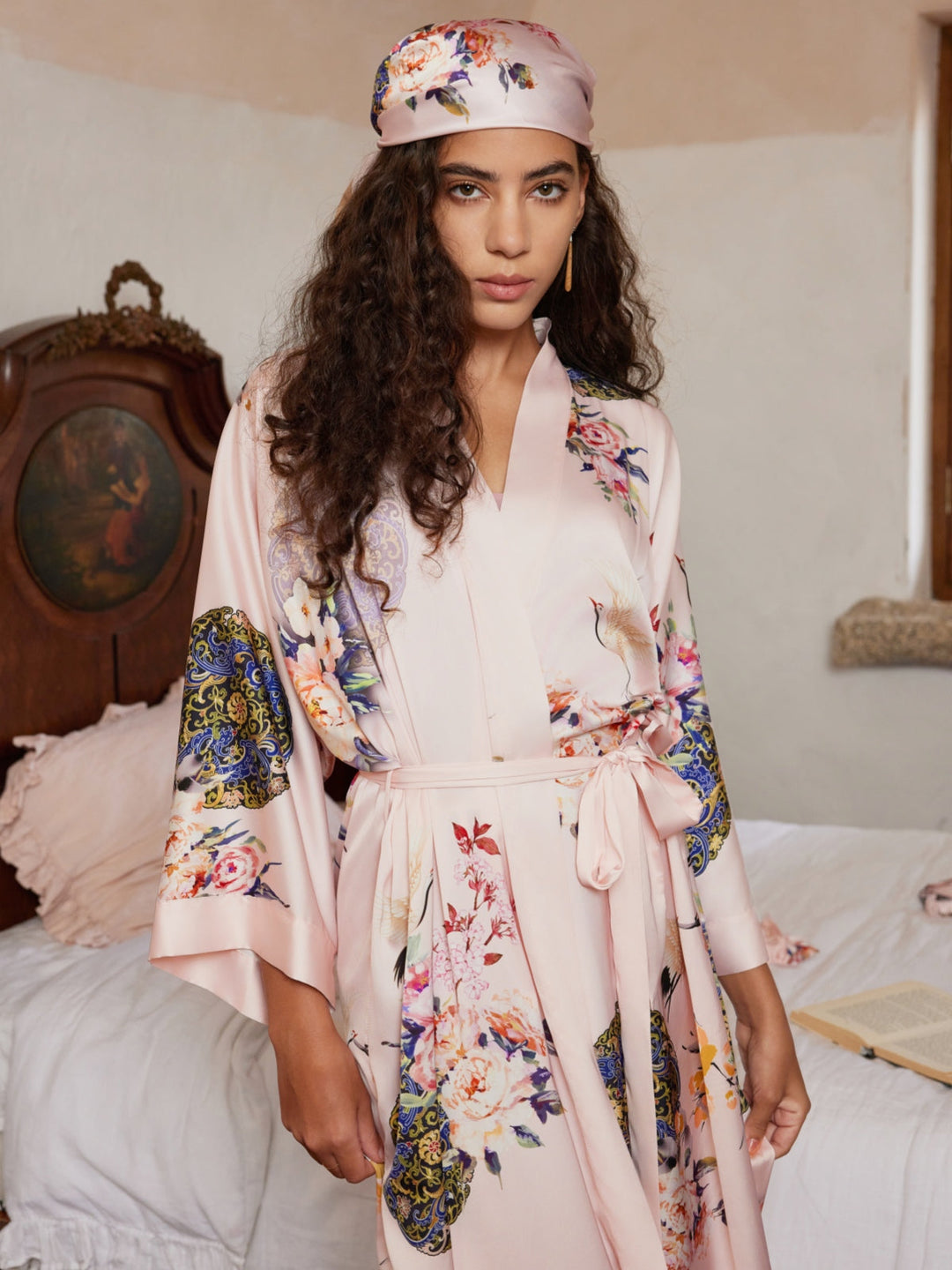 Garden Crane Blush Kimono Robe
