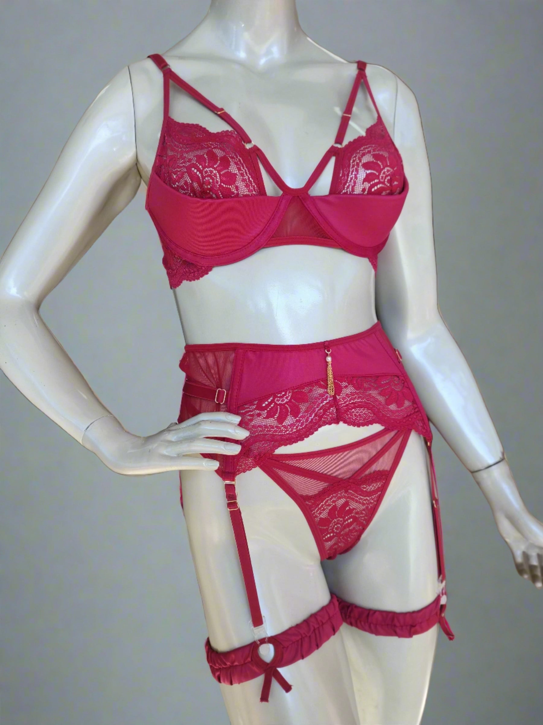 Leather Bondage Lingerie Set | Handmade Luxury 4-Piece with Collar & Skirt - Animal