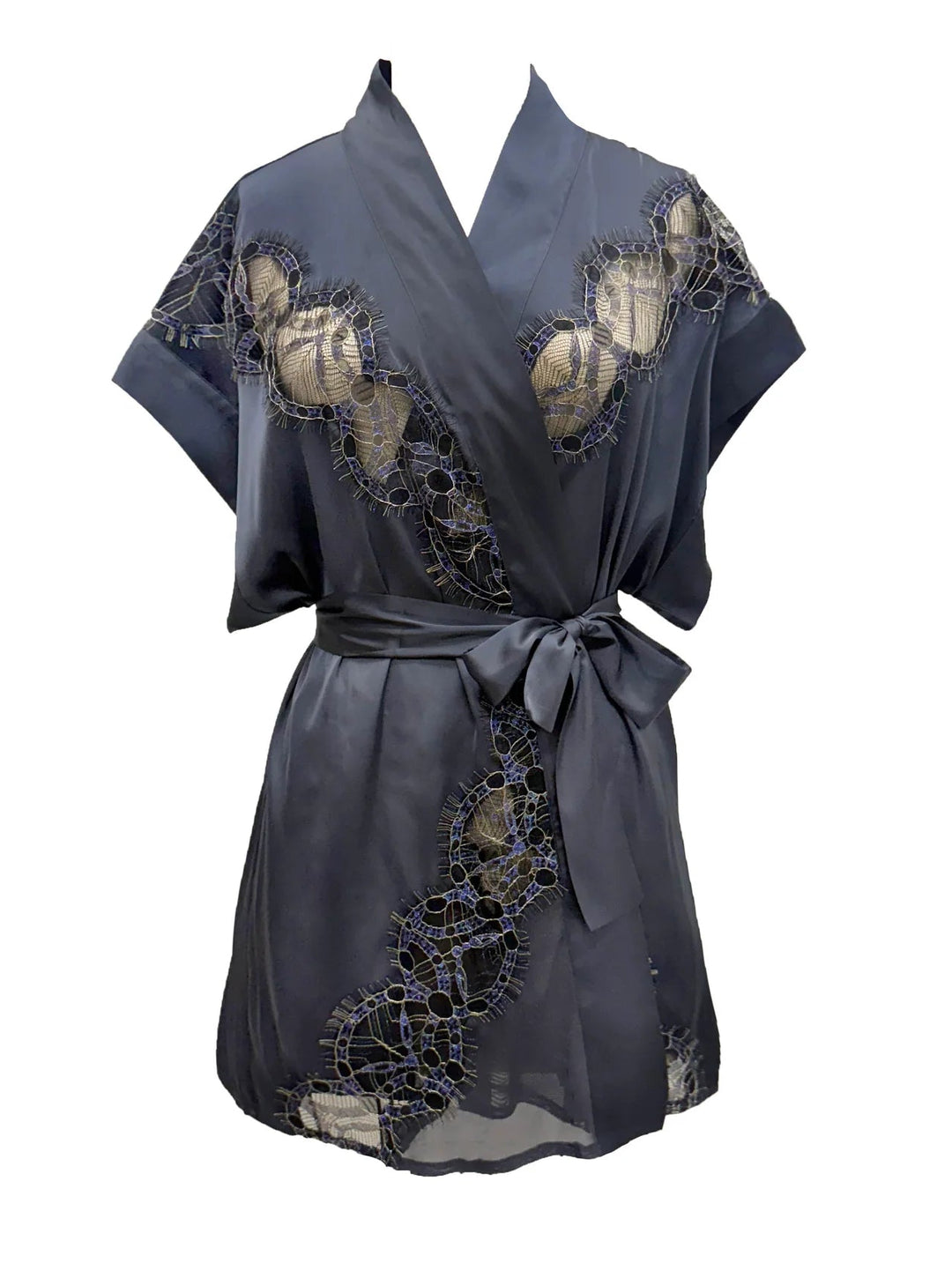 Salkantay Satin and Iridescent Lace Short Kimono Robe