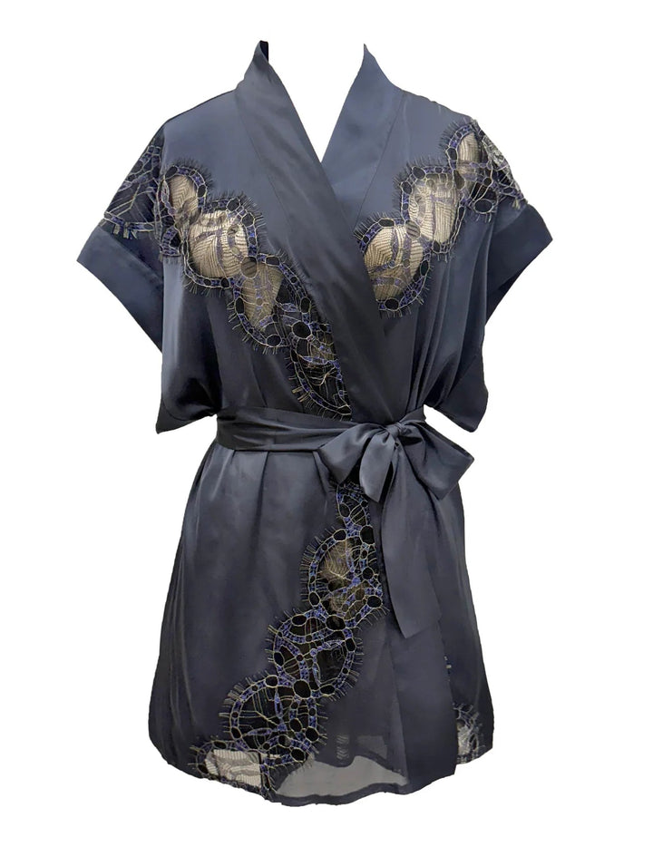 Salkantay Satin and Iridescent Lace Short Kimono Robe