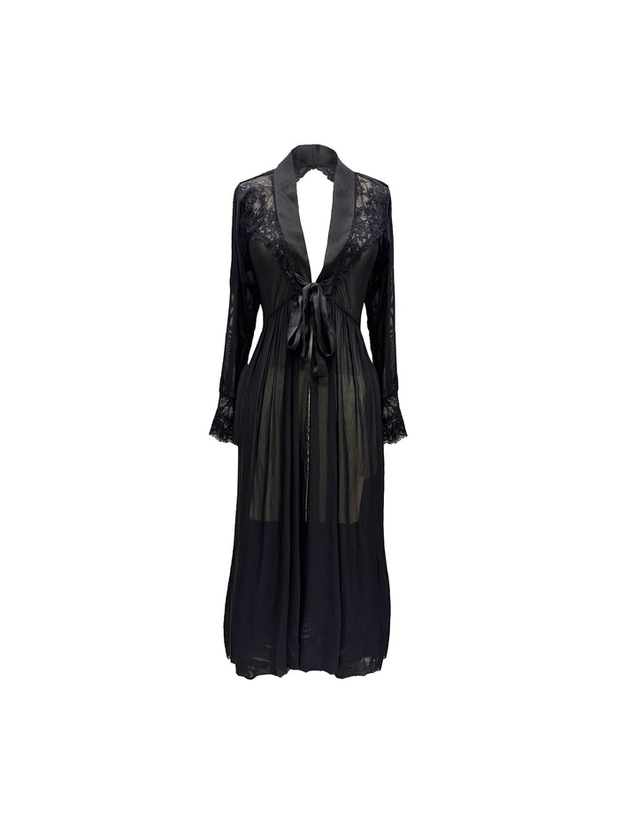 Sheer Terminator Lace, Tulle and Satin Long Draped Back Robe by Carol Coelho Intimates 