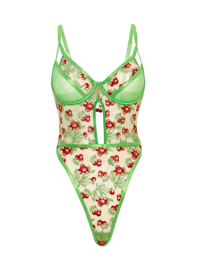 Cheri Embroidered Teddy by oh la la cheri with cherry embroidery and sheer mesh design