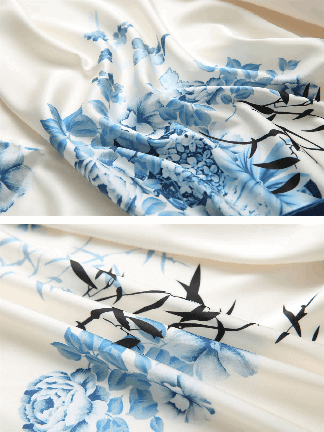 Elegant floral design in light blue on luxurious fabric, perfect for a Short Kimono Robe bamboo.