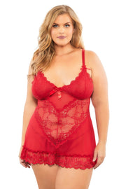 Valentine Lace Babydoll -Red